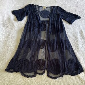 Navy Sheer Lace Kimono Cardigan